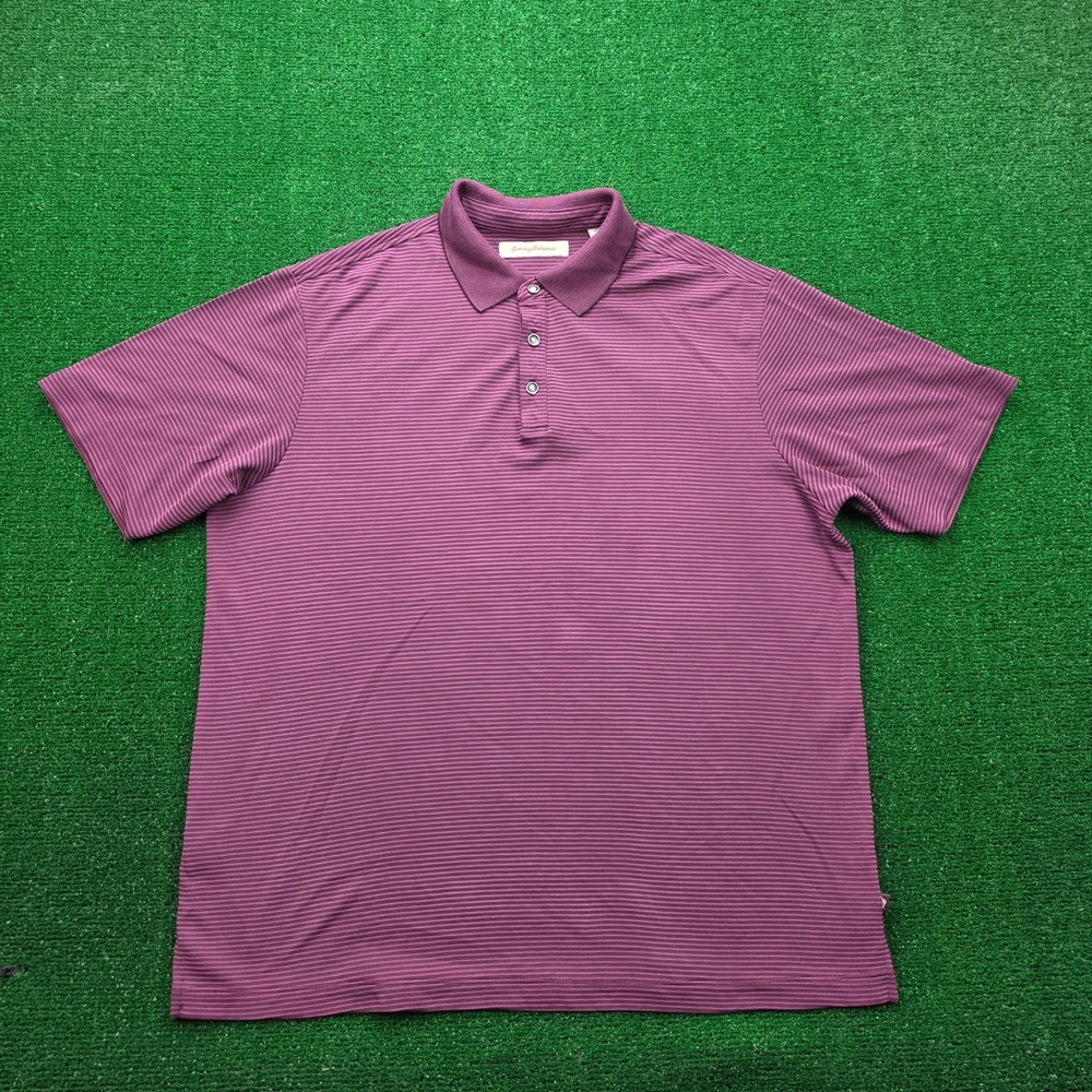 Tommy Bahama Polo Shirt Mens Large Purple Striped Short Sleeve Golf Beach Casual
